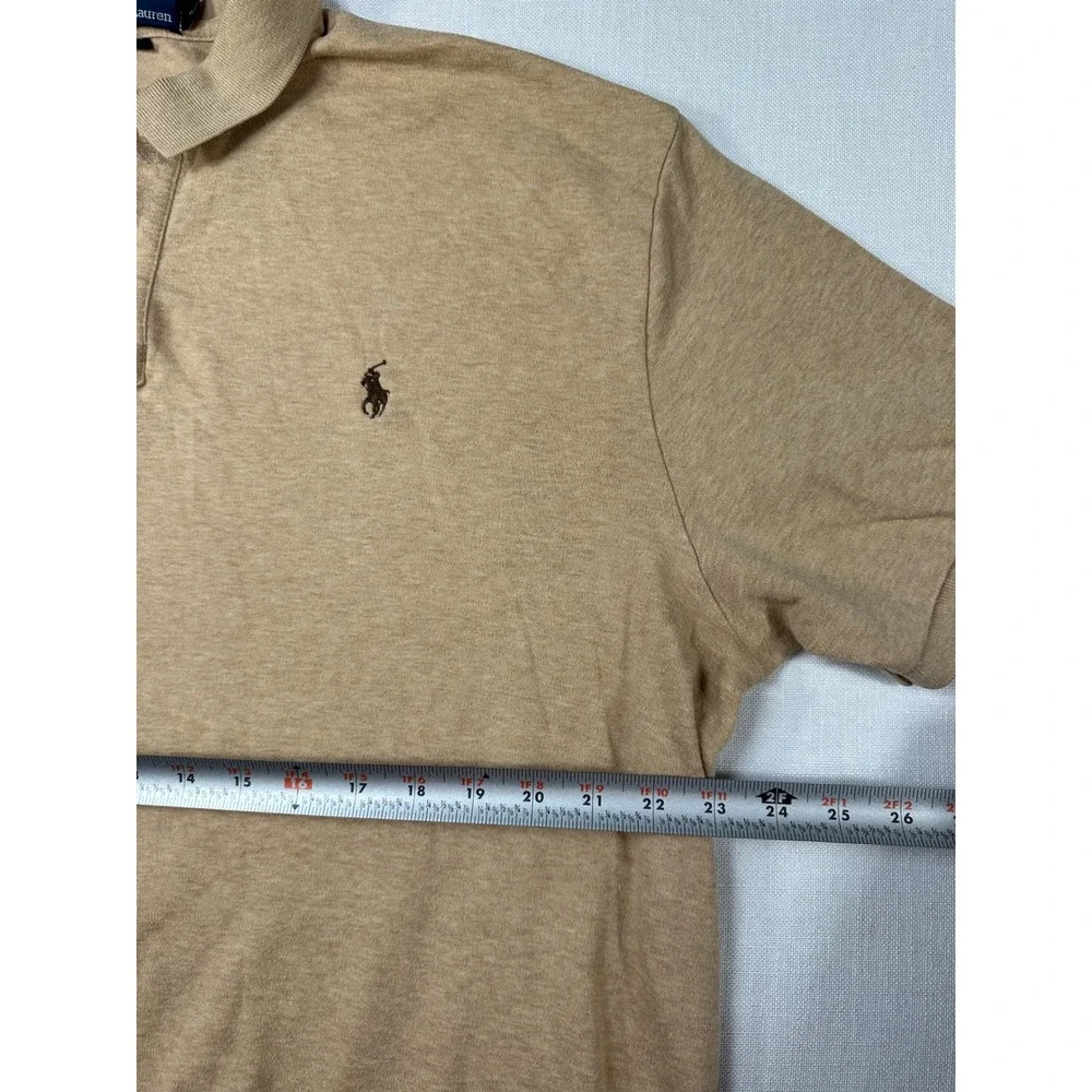 Polo Ralph‎ Lauren Mens XL Tan Khaki Short Sleeve Cotton Polo Shirt Pony Logo